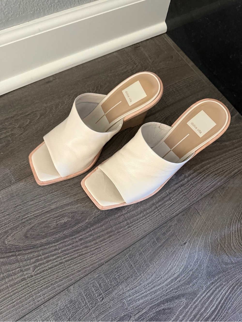 Dolce Vita Cream Open-Toe Leather Mules